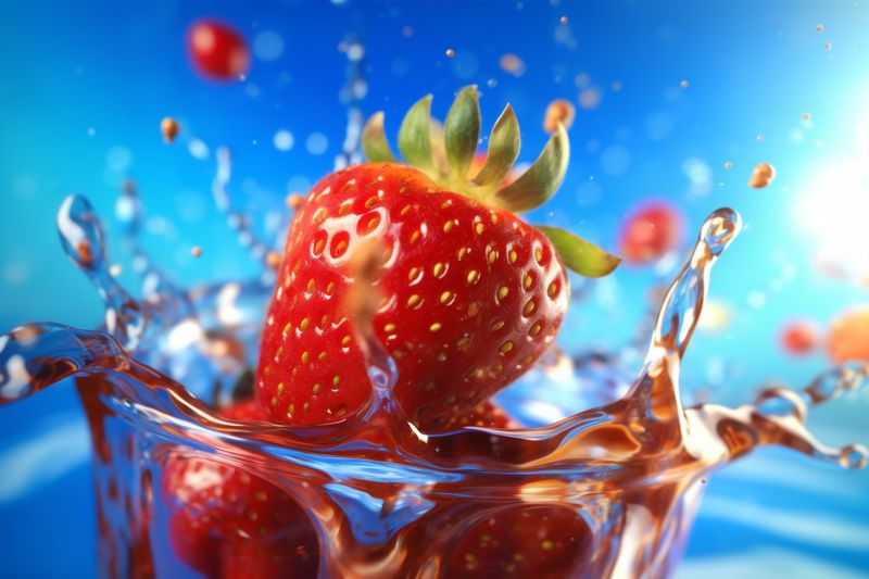 food blue water splash strawberry fresh background freshness red healthy fruit. Generative AI.