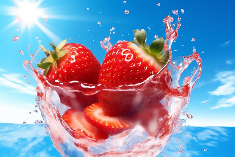 food blue splash healthy water fresh background strawberry red freshness fruit. Generative AI.