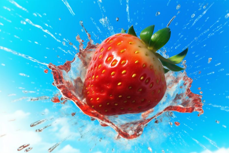 splash blue fruit background water food strawberry red freshness healthy fresh. Generative AI.