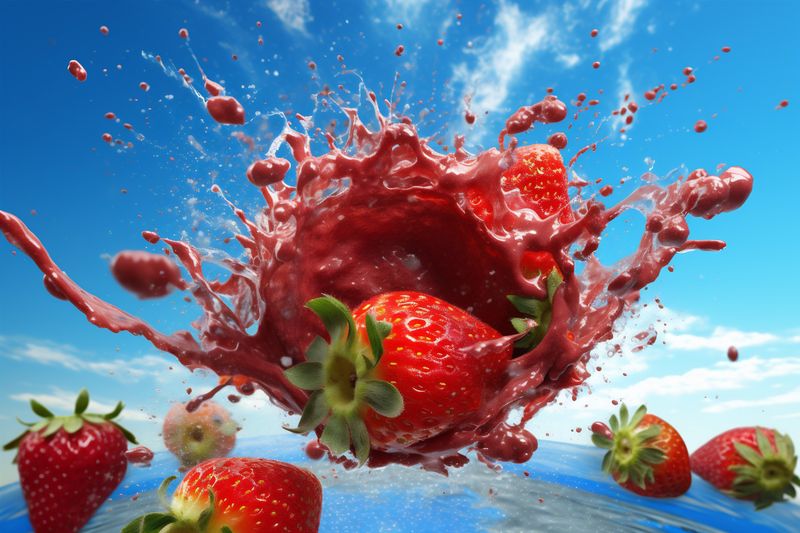 background blue strawberry fruit water freshness healthy fresh splash food red. Generative AI.