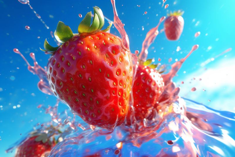 background freshness healthy fruit strawberry splash red water fresh blue food. Generative AI.