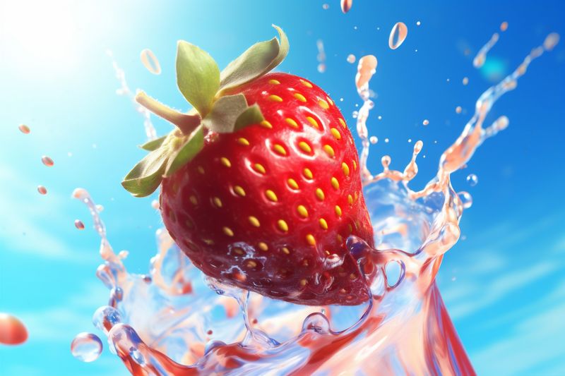 freshness food fresh water healthy blue strawberry background splash fruit red. Generative AI.