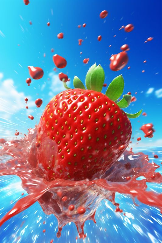 splash healthy background fruit blue freshness red food fresh strawberry water. Generative AI.