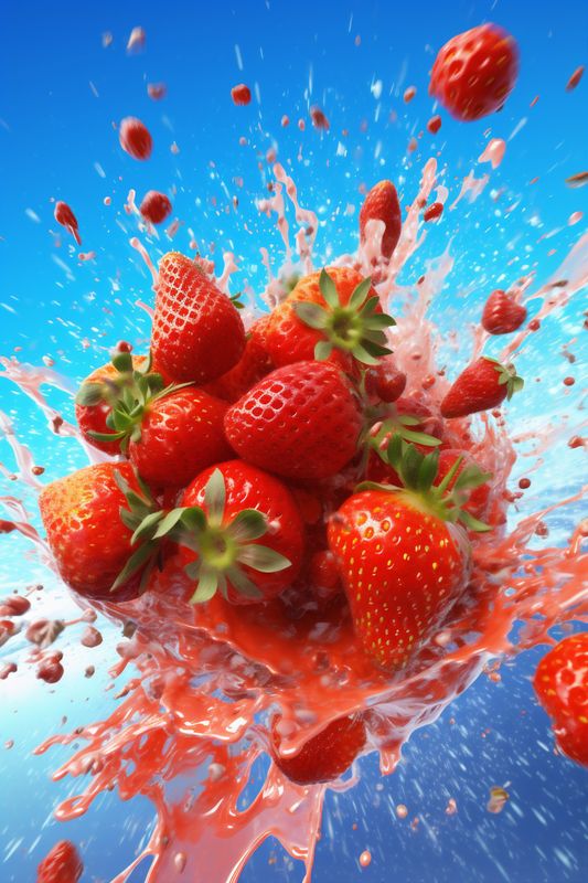 blue red water healthy splash freshness food background fresh strawberry fruit. Generative AI.
