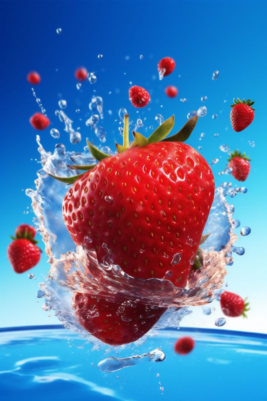 freshness strawberry background splash food blue healthy fruit water red fresh. Generative AI.