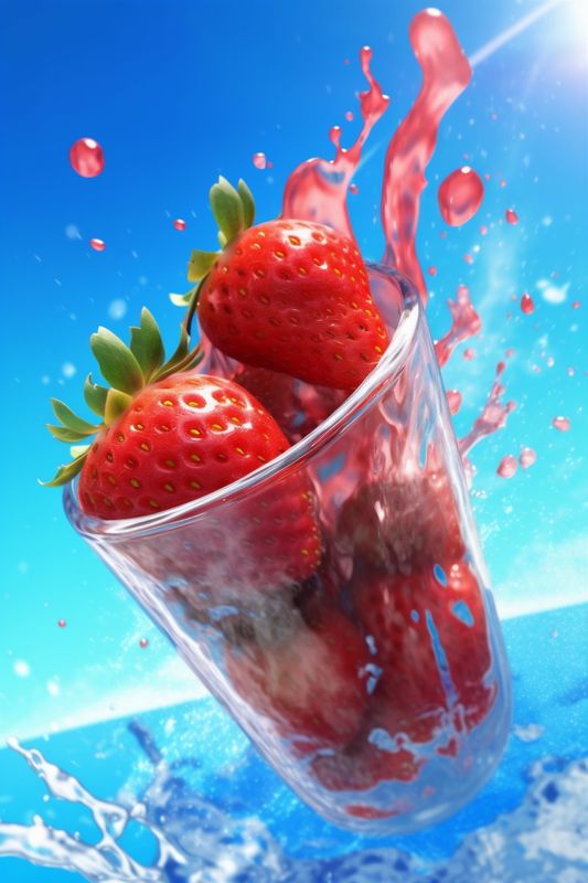strawberry red fruit food freshness healthy blue splash water background fresh. Generative AI.