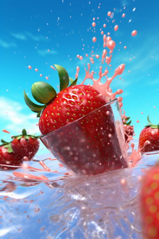 splash freshness healthy background fresh red blue fruit strawberry water food. Generative AI.