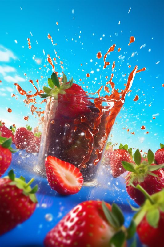 fruit background strawberry healthy food red freshness fresh blue water splash. Generative AI.