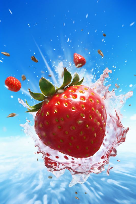 fresh red blue background fruit splash food healthy strawberry water freshness. Generative AI.