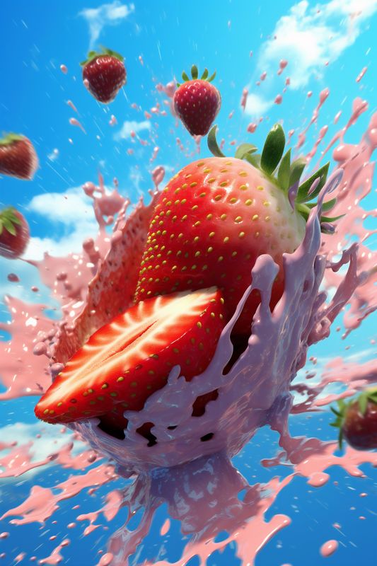 freshness splash fruit strawberry blue food water background healthy red fresh. Generative AI.