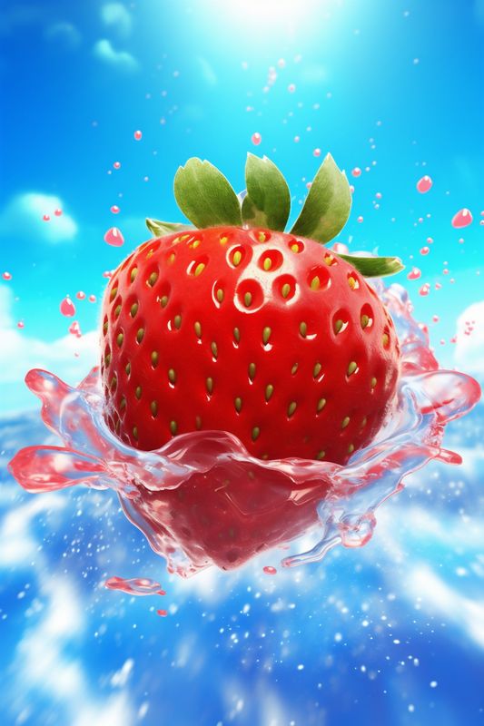 fresh healthy splash water food strawberry blue fruit freshness background red. Generative AI.