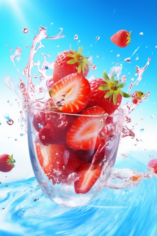 food fresh strawberry healthy background splash water fruit red blue freshness. Generative AI.