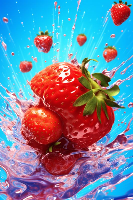 fruit background freshness splash blue strawberry food red fresh healthy water. Generative AI.