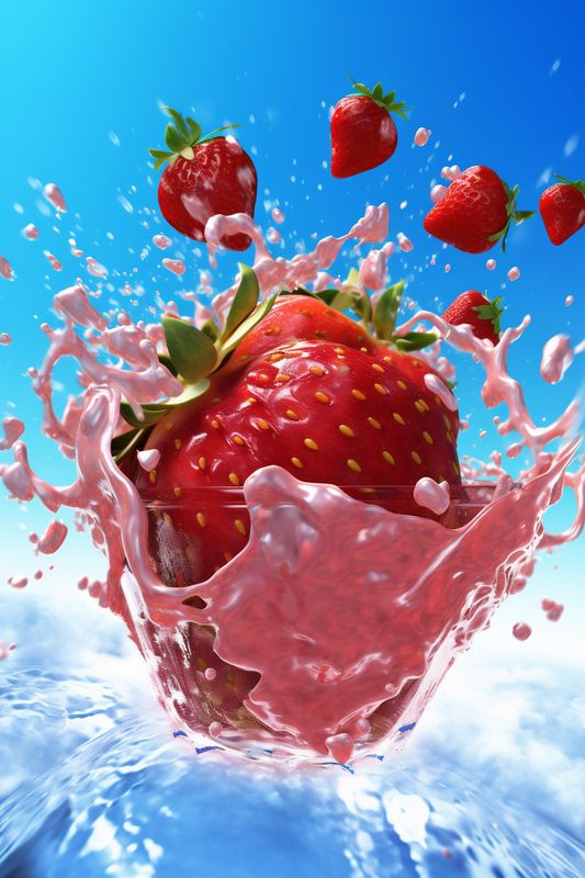 fresh blue strawberry red background food fruit water freshness healthy splash. Generative AI.