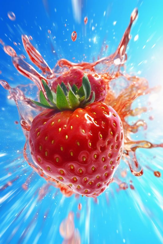water fresh blue strawberry healthy food freshness fruit background red splash. Generative AI.