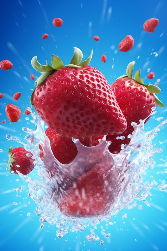 blue food healthy fruit strawberry freshness splash fresh background red water. Generative AI.