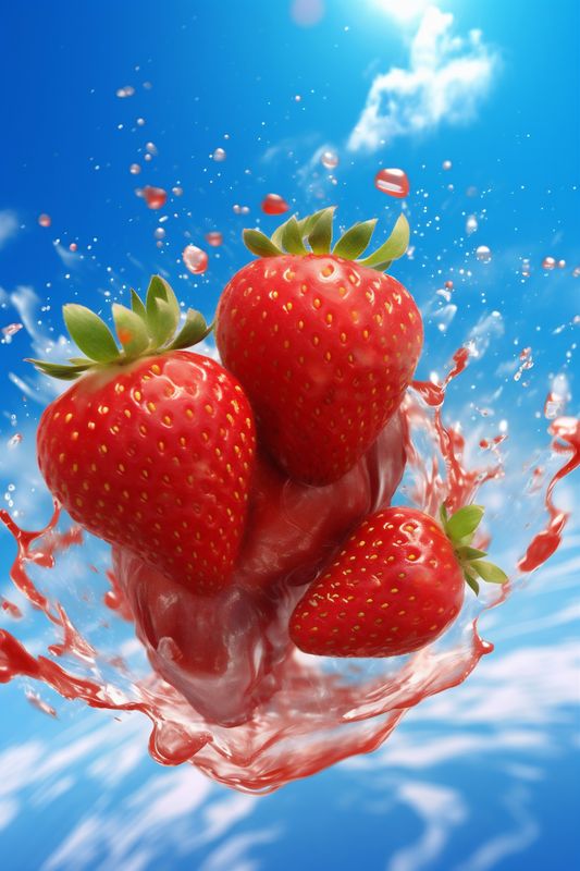 background strawberry healthy red blue water food freshness fruit fresh splash. Generative AI.