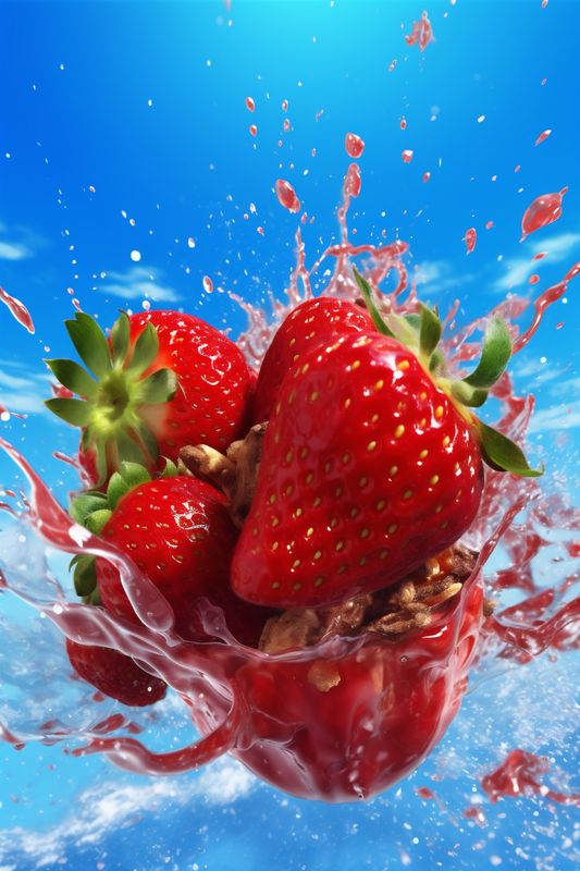 splash fruit background strawberry blue water fresh healthy freshness food red. Generative AI.