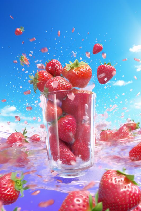splash fruit red fresh food freshness strawberry background blue healthy water. Generative AI.
