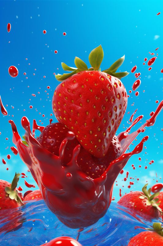 blue freshness strawberry splash food red healthy fresh water background fruit. Generative AI.