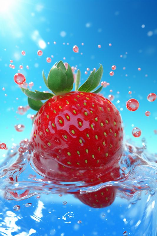fruit splash freshness food healthy background strawberry blue water fresh red. Generative AI.
