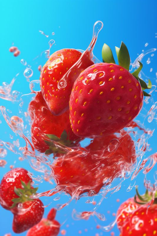 fruit red background freshness splash fresh food strawberry water blue healthy. Generative AI.