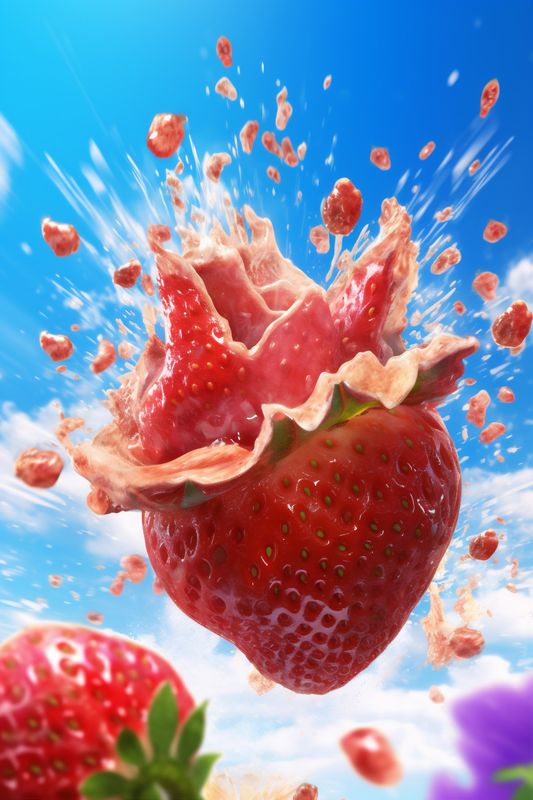 blue healthy red freshness strawberry fruit splash water background fresh food. Generative AI.