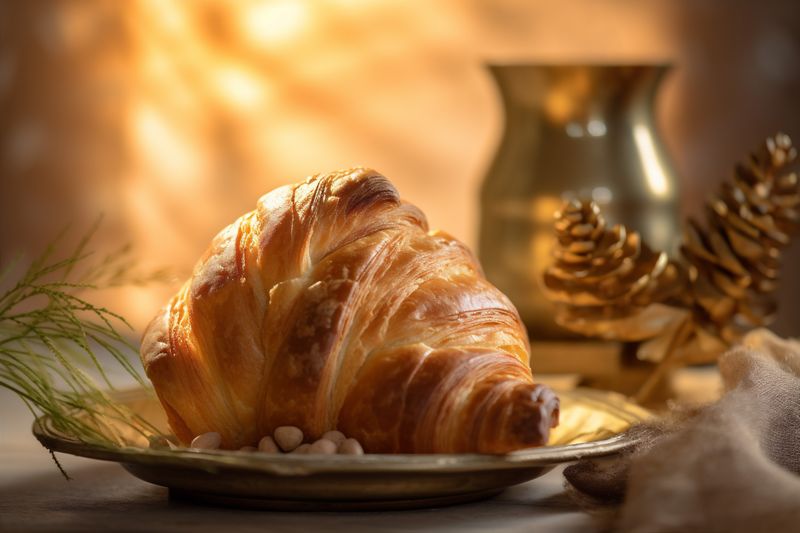 drink background wood croissant background breakfast table morning bakery cup bokeh food. Generative AI.