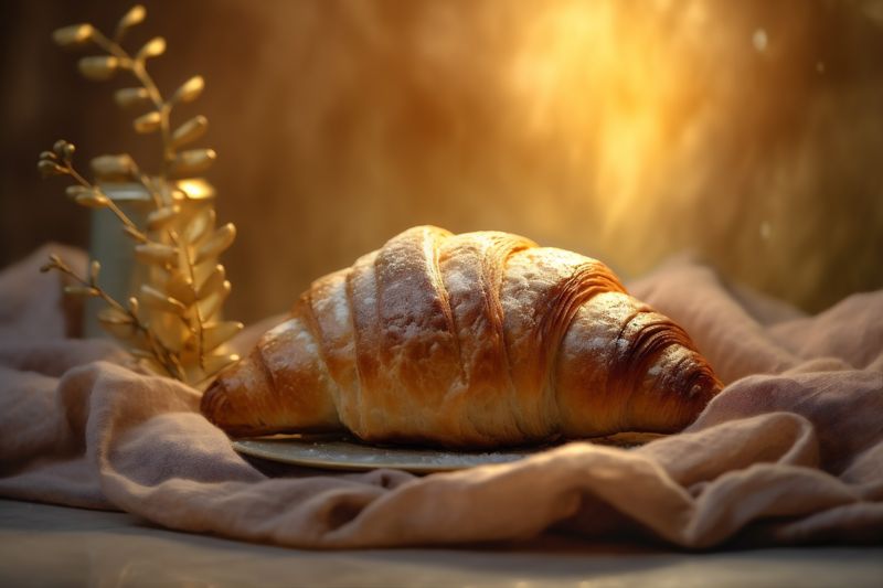 background bakery drink morning bokeh cup background beverage croissant food table breakfast. Generative AI.