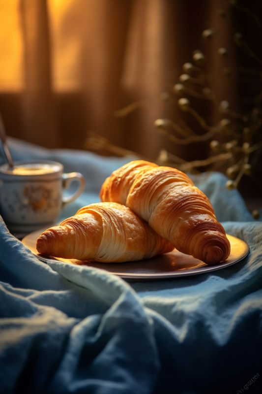 table morning background cup breakfast food croissant drink bakery background france bokeh. Generative AI.