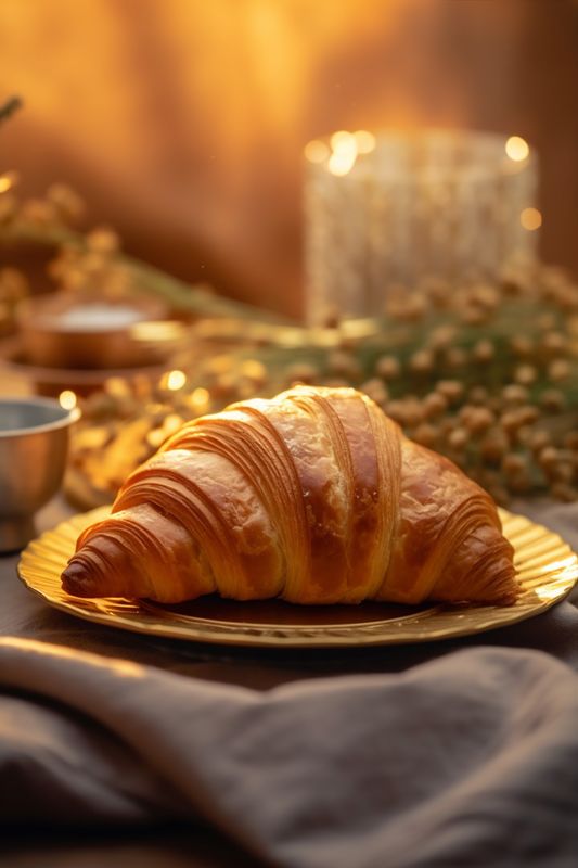 food snack breakfast cup croissant bakery background drink bokeh table background morning. Generative AI.