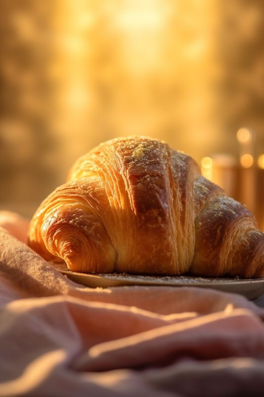 cup bokeh food background snack drink bakery croissant table breakfast background morning. Generative AI.