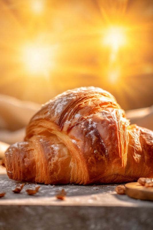 food sweet background cup breakfast croissant bokeh bakery morning background table drink. Generative AI.