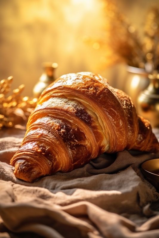 food table dessert bokeh croissant breakfast drink background morning background bakery cup. Generative AI.