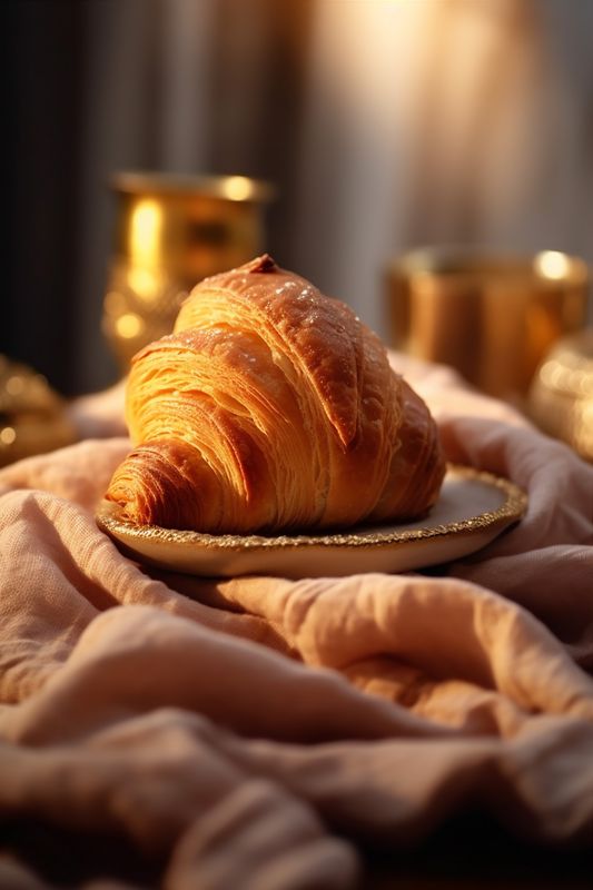 food morning espresso bokeh table background background croissant bakery breakfast drink cup. Generative AI.