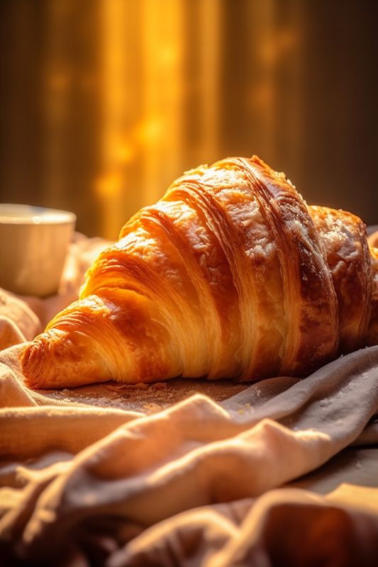 bakery drink background bokeh food cup croissant drink breakfast morning table hot background. Generative AI.