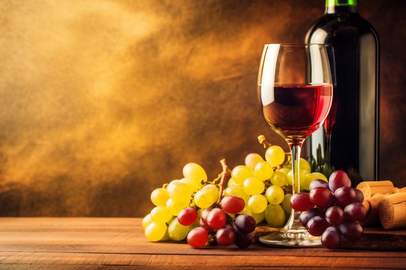 food grape wine winery glass drink alcohol table bottle background beverage. Generative AI.