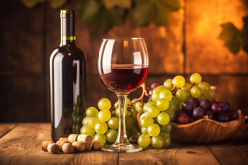 food beverage grape wine bottle drink glass winery lifestyle alcohol background. Generative AI.