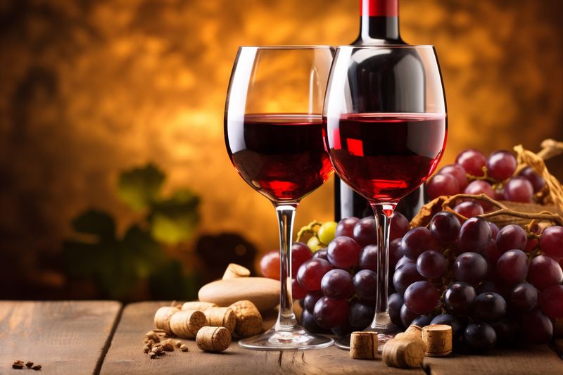 drink winery glass alcohol grape vintage food bottle wine background beverage. Generative AI.