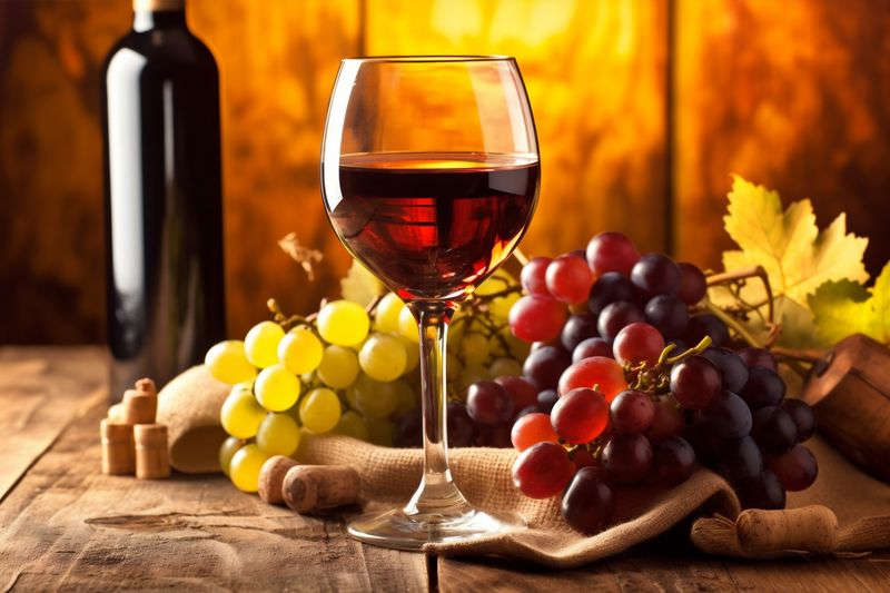 drink beverage grape food glass winery bottle background cabernet alcohol wine. Generative AI.