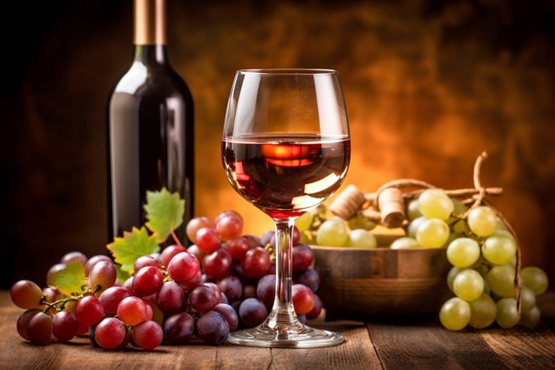 glass food leaf grape alcohol wine drink beverage background bottle winery. Generative AI.