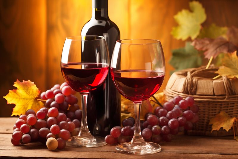 background wine winery glass bottle drink grape beverage alcohol bar food. Generative AI.