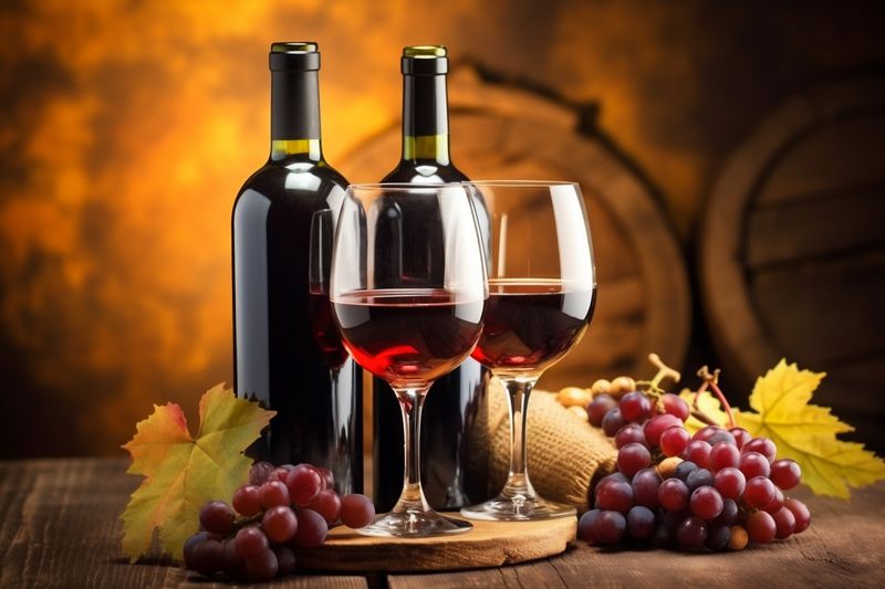 winery wine alcohol food glass drink bottle grape background vineyard beverage. Generative AI.