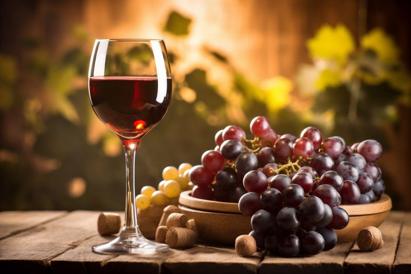 bottle food alcohol background fruit drink grape winery wine glass beverage. Generative AI.