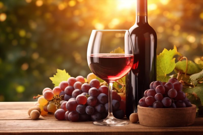 alcohol food wine closeup drink background grape beverage winery bottle glass. Generative AI.