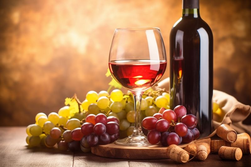 beverage grape glass drink alcohol winery wine bottle food background wineglass. Generative AI.