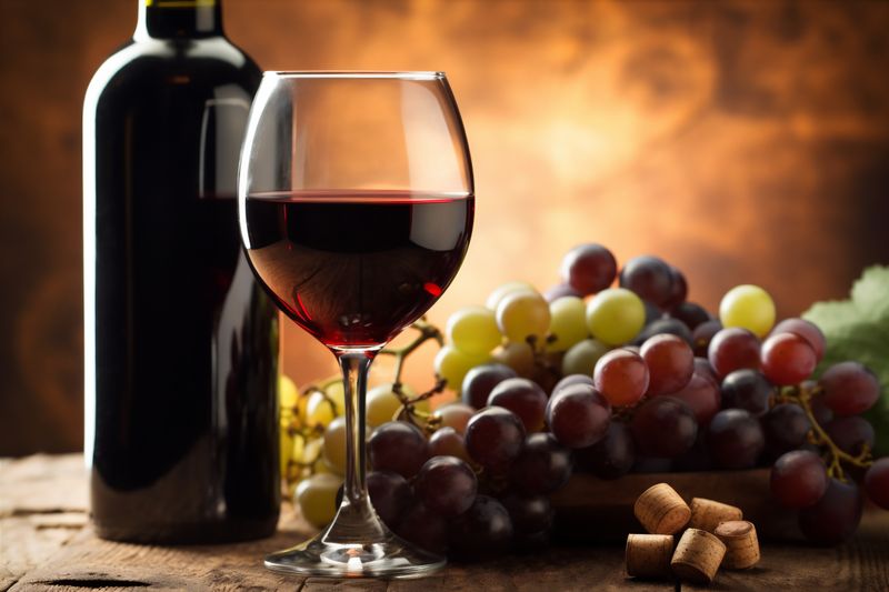 winery bottle drink alcohol wine food background glass red grape beverage. Generative AI.