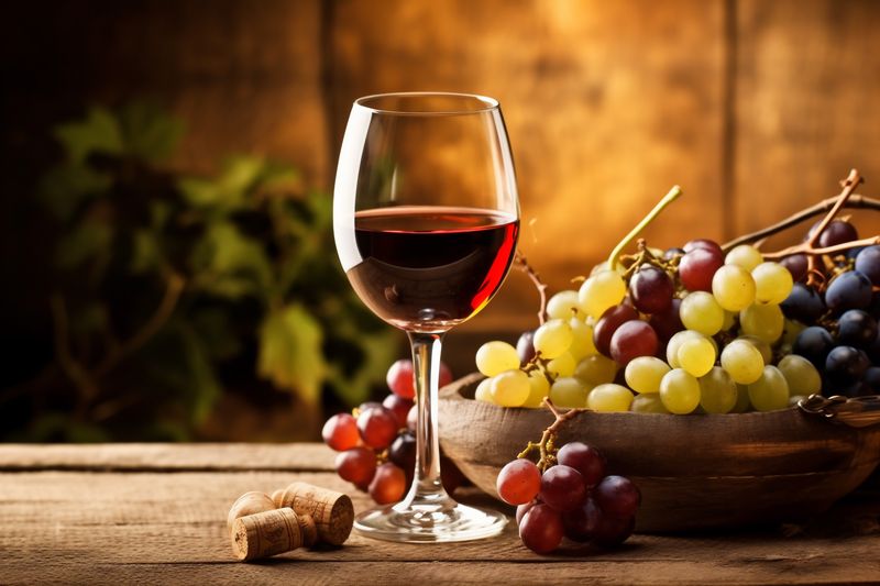 nature food winery grape drink beverage glass alcohol background bottle wine. Generative AI.