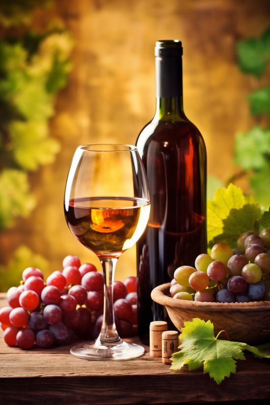 background alcohol leaf food drink glass winery beverage wine grape bottle. Generative AI.