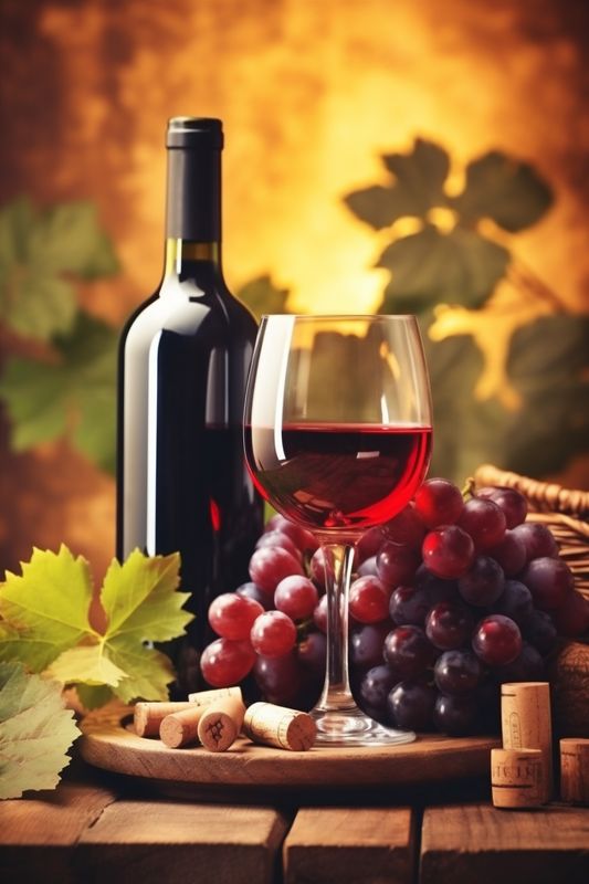 winery background food bottle harvest grape alcohol beverage drink glass wine. Generative AI.